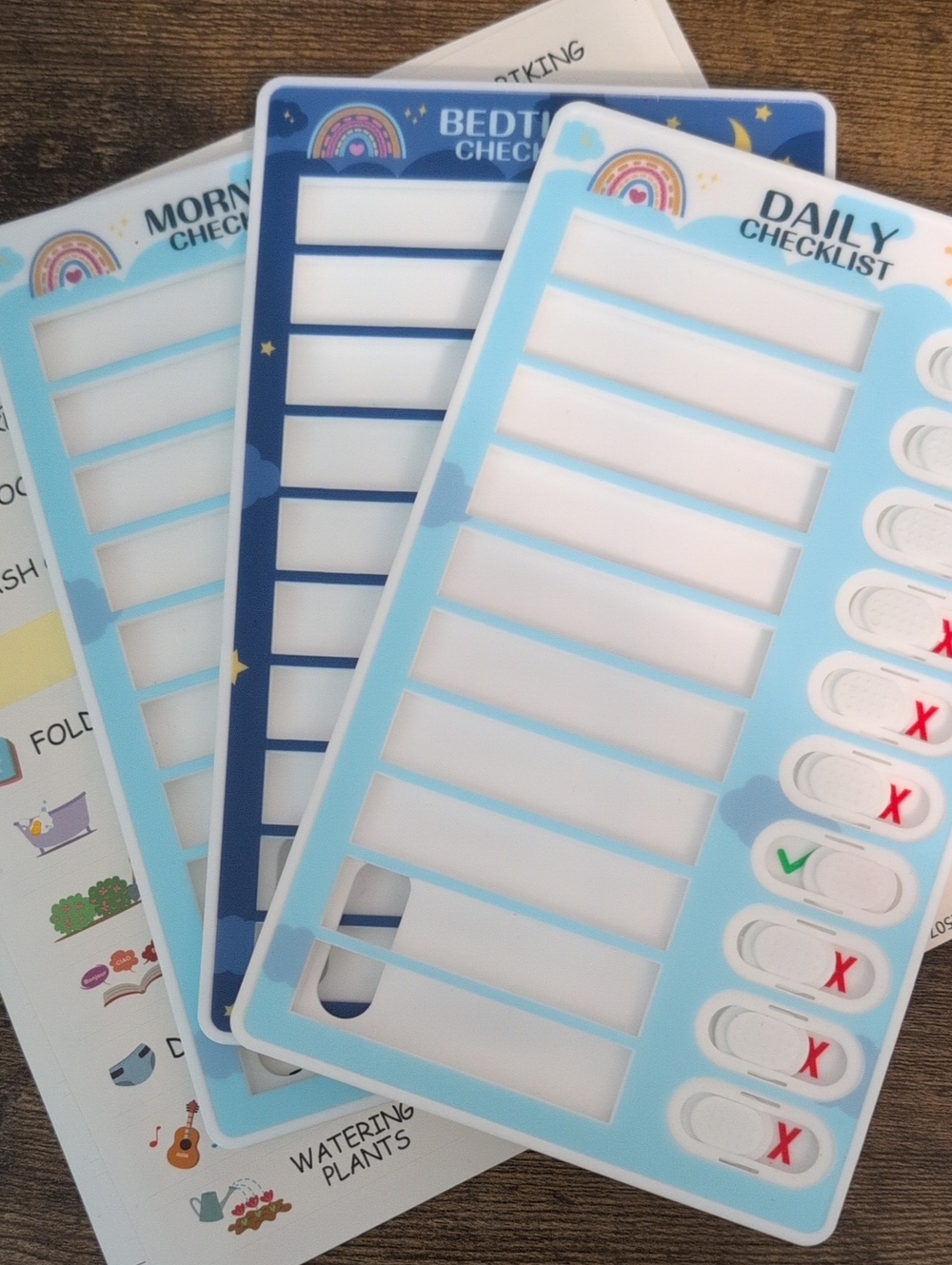 EUC Custom Master Daily Checklist Chore Charts - Blue Rainbow Design - Magnetic